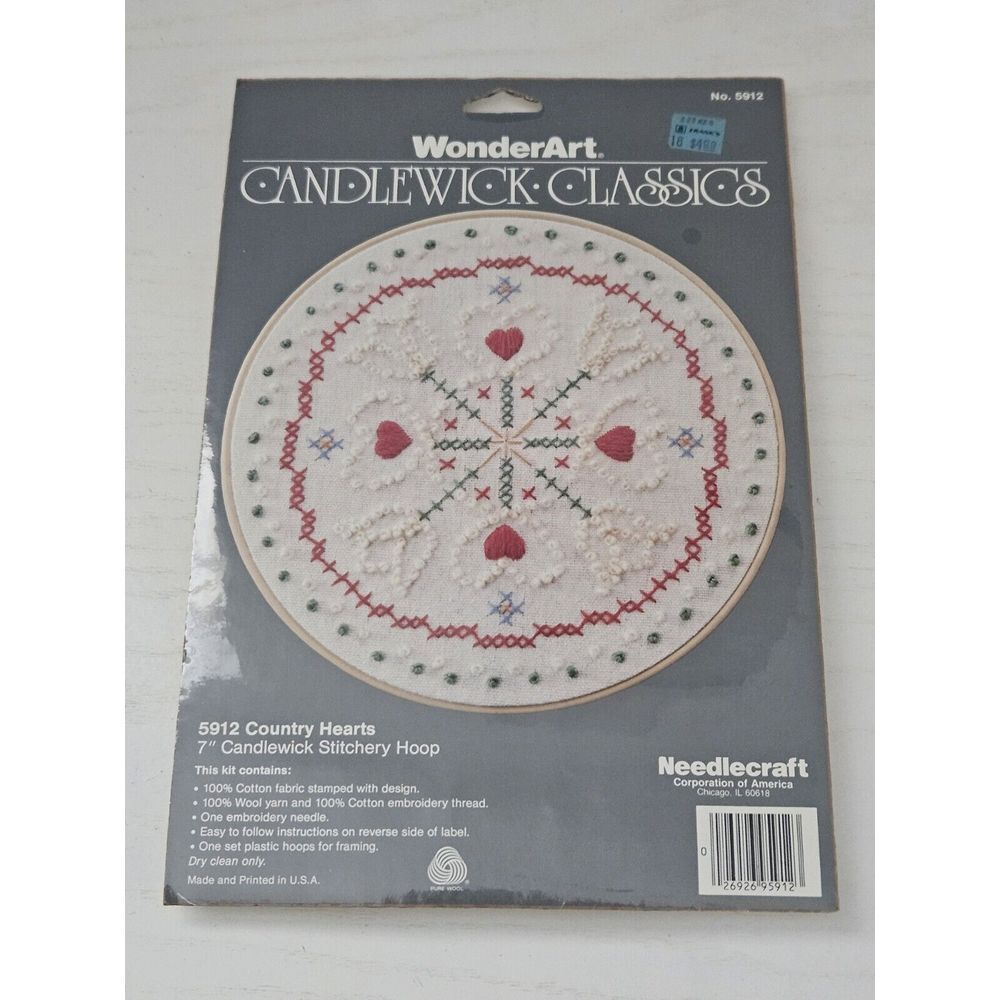 Vintage Wonderart NeedleCraft Candlewick Cassics Kit 5912 Country Hearts